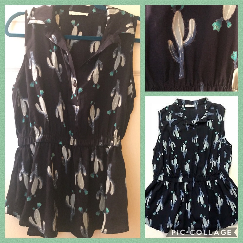 Navy Cactus Print Top with Flair XL